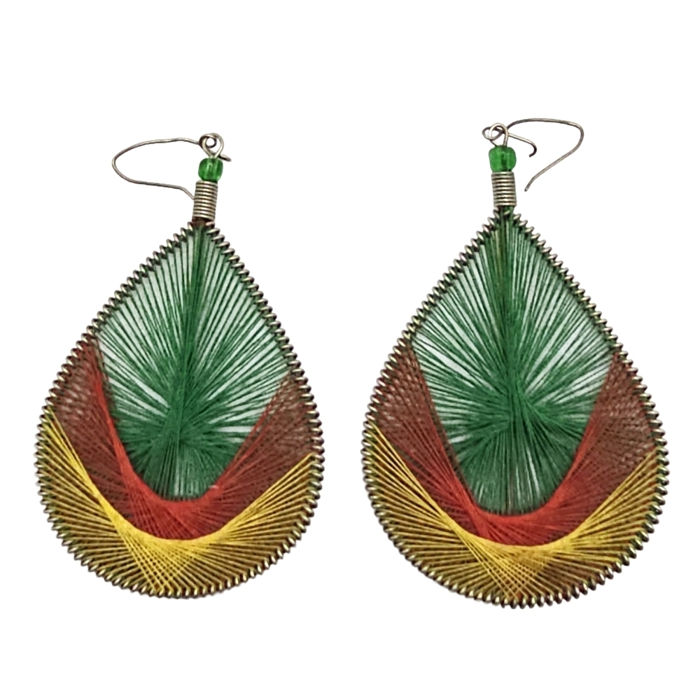 Color String Wrapped Metal Spring Teardrop Earrings